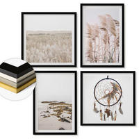 WANDBILDER 4er-Set - 50x50 cm & 40x60 cm Schwarzer Rahmen - Wiesen, Strand, Boho-Stil - Schwarz, Kunststoff (50/50cm) - ArtPrintCave