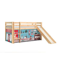 HOCHBETT mit Rutsche Karolina Massivholz Natur Textilset Pet Shop - Blaugrau/Kieferfarben, Holz (90/200cm) - 58aufmkessel