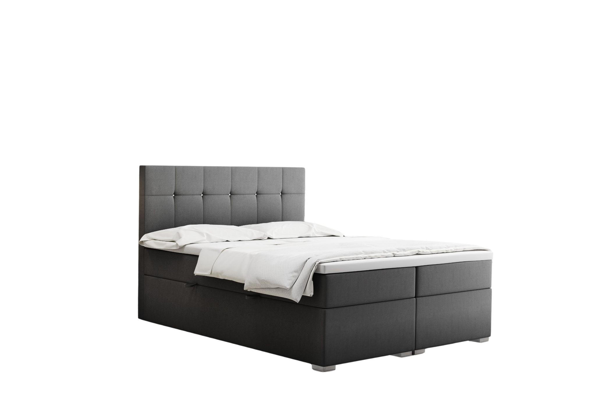 BOXBETT Mit Matratze Und Bettkasten LINDT Stoff Velvet 180x200 cm Dunkelgrau H2-Pocket - Dunkelgrau, Holz/Holzwerkstoff (180/200cm) - Kaiser Möbel