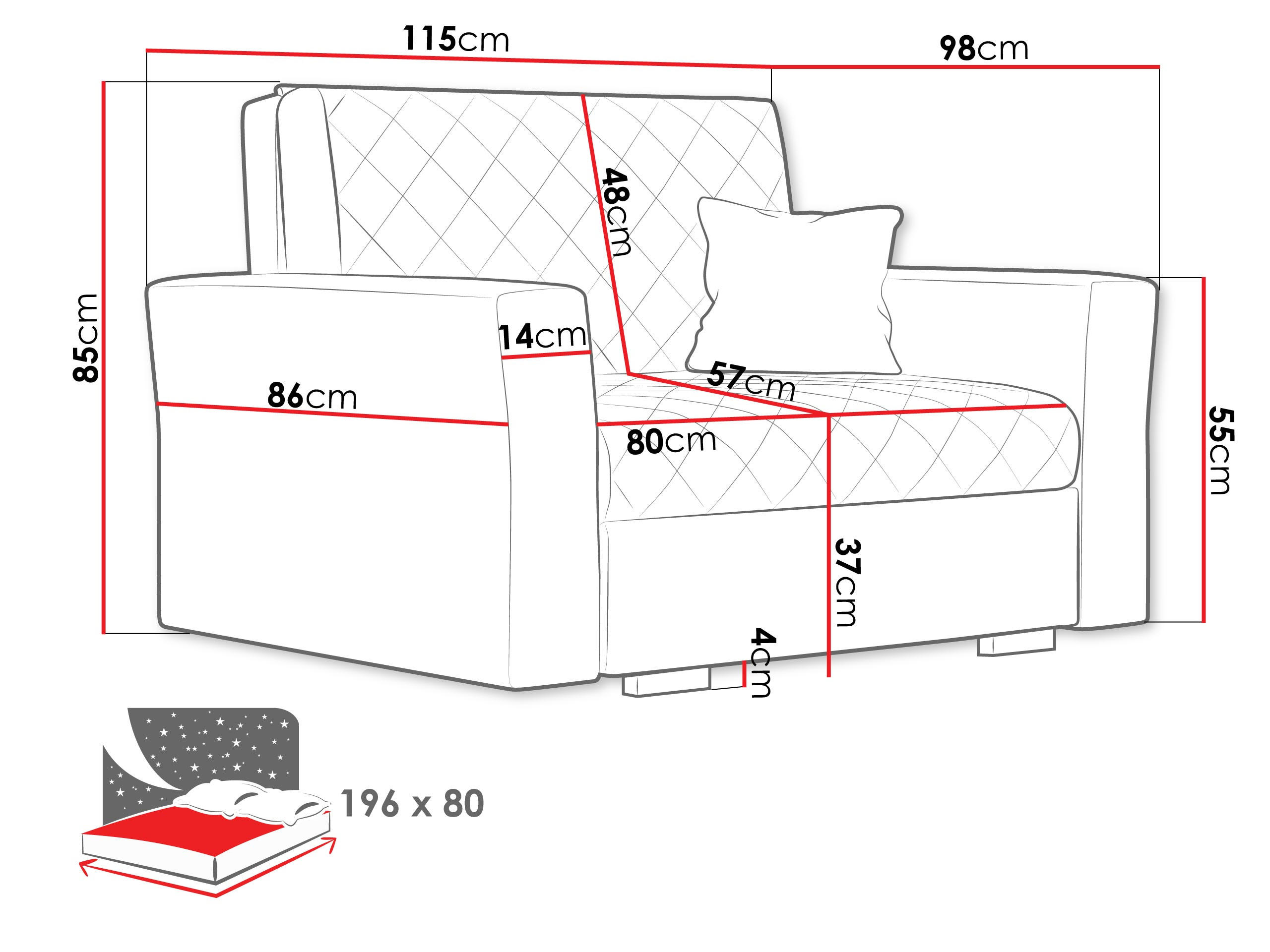 Thumbnail - Mirjan24 Schlafsofa, Greige, Textil, 1-Sitzer, Rechteckig, 115x85x98 cm, Wohnzimmer, Sofas & Couches, Schlafsofas