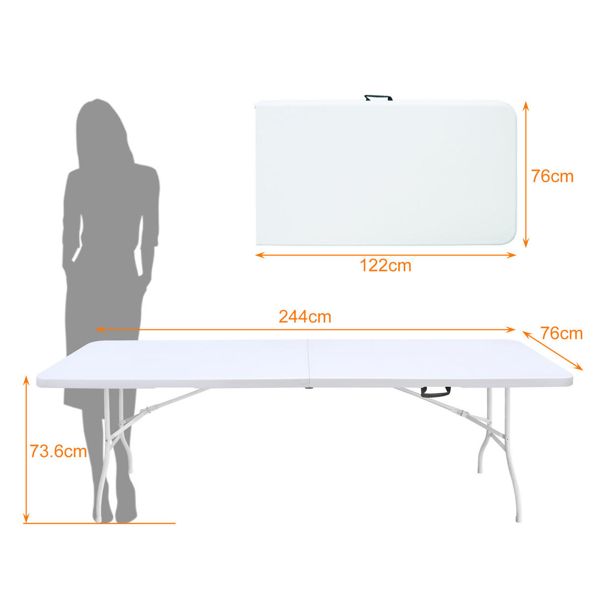 KLAPPTISCH 244 cm Weiß - Weiß, Kunststoff (243.9/73.6/73.6cm) - ComfortXL