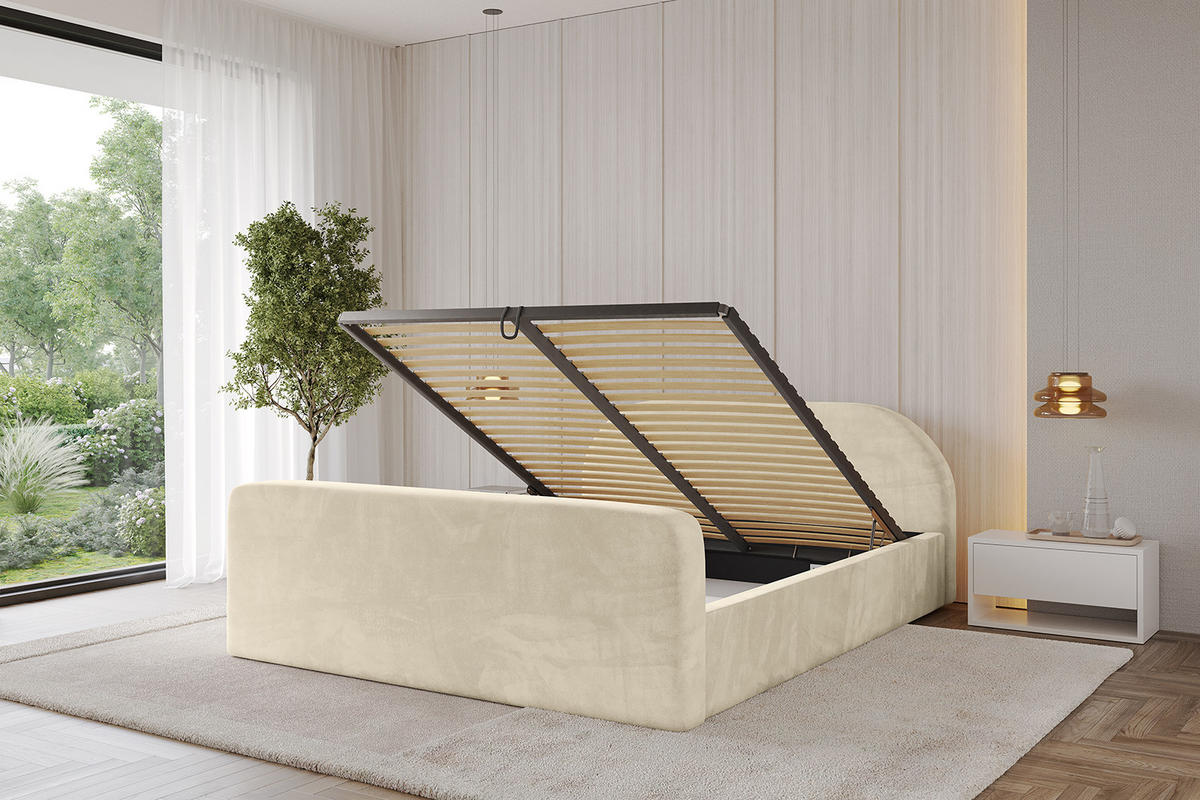 POLSTERBETT mit Bettkasten, Fußteil und Lattenrost, Boxbett ohne Matratze - TIVON-Z-V1 180x200 Beige - Ecru, Holzwerkstoff/Textil (180/200cm) - ALTDECOR