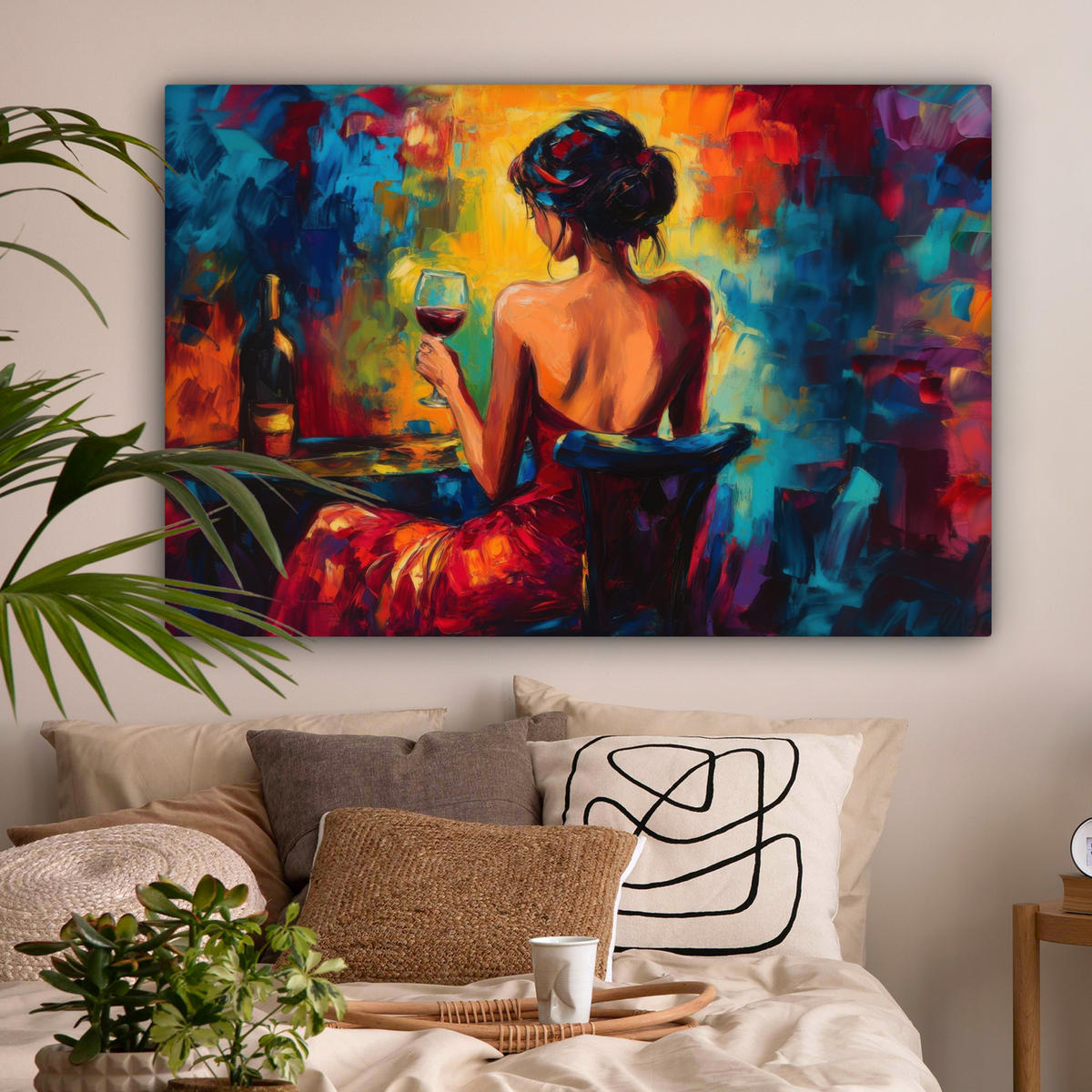 LEINWANDBILD Wein - Frau - Stimmungsvoll - Farbenfroh XXL 150x100 cm - Bordeaux, Textil (150/100cm) - MuchoWow