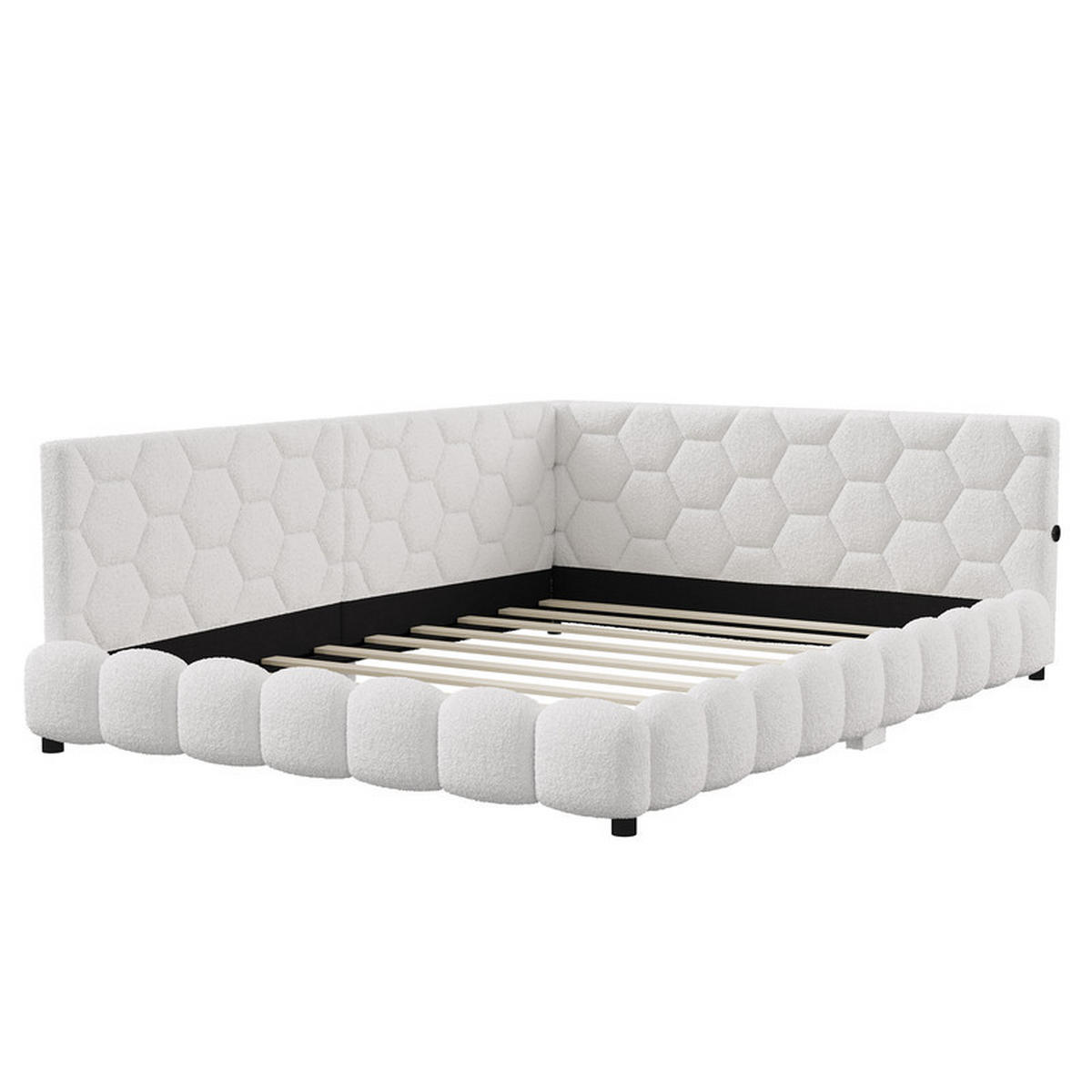 SCHLAFSOFA 140x200cm, Beige, Lammwolle, mit LED-Lichtleiste und 2 USB-Anschlüssen, ohne Matratze - Beige, Holz (140/200cm) - WoodenAura