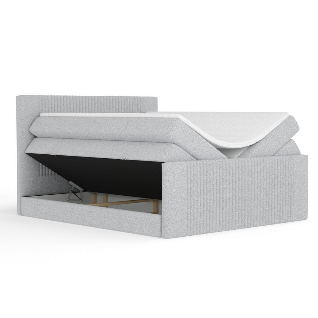 Thumbnail - Maison de Reve Boxspringbett, Hellgrau, Textil, Buche, Kiefer, H3 + H4, 7-Zonen, Höhe ca. 40 cm, 200x200 cm, Handmade in...