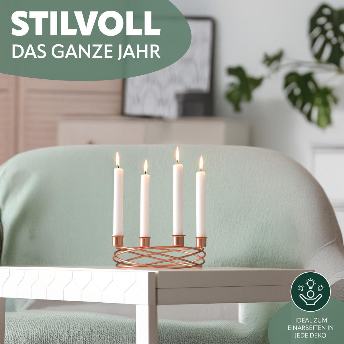 KERZENHALTER, Rosa, Metall - Roségold, Metall (22/6.7/22cm) - bremermann