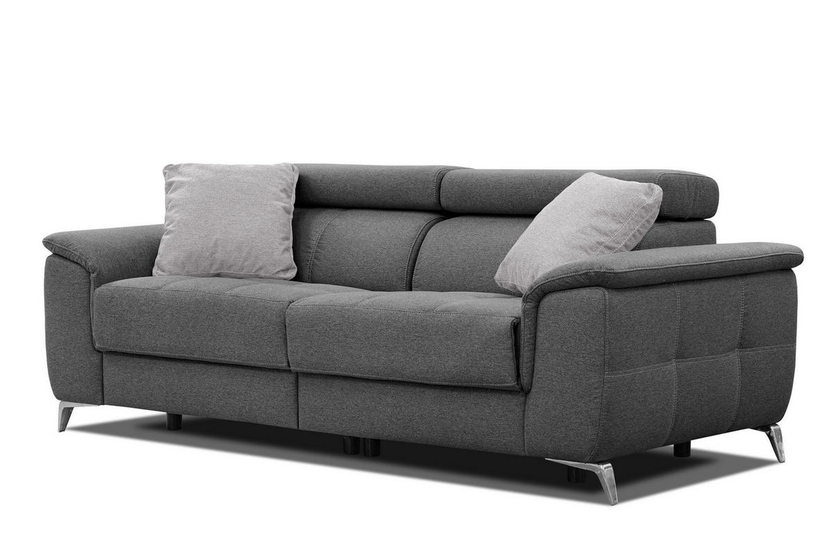 SOFA PLAUEN 3-Sitzer mit 2 Relaxfunktionen, dunkelgrau - Dunkelgrau/Silberfarben, Holzwerkstoff/Textil (214/83/105cm) - Courtois Laville