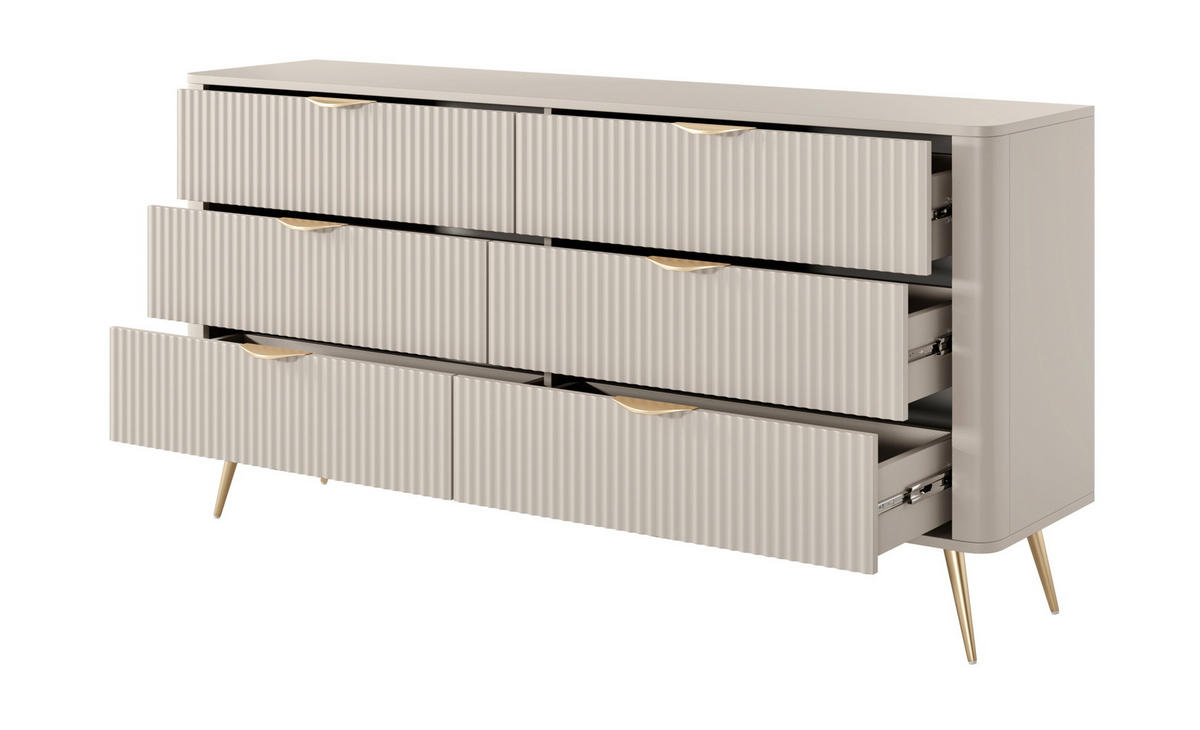 KOMMODE mit Schubladen Brando, 163 cm, Beige - Beige/Goldfarben, Holz/Metall (163/81/38cm) - Emporius