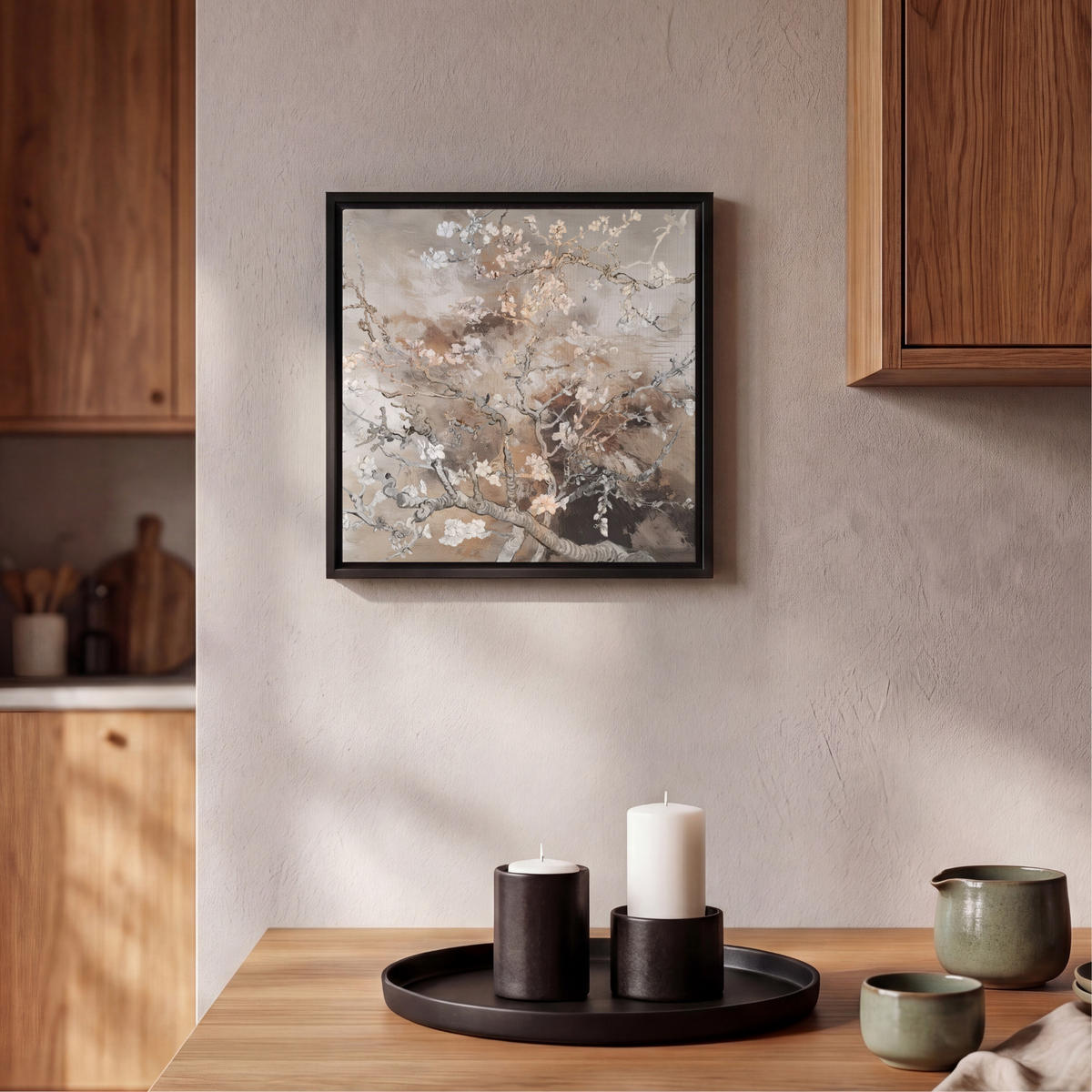 LEINWAND Bilder mit Rahmen - Mandelblüte - Kunst - Van Gogh - Beige - Abstrakt - 20x20 - Braun, Textil (20/20cm) - MuchoWow