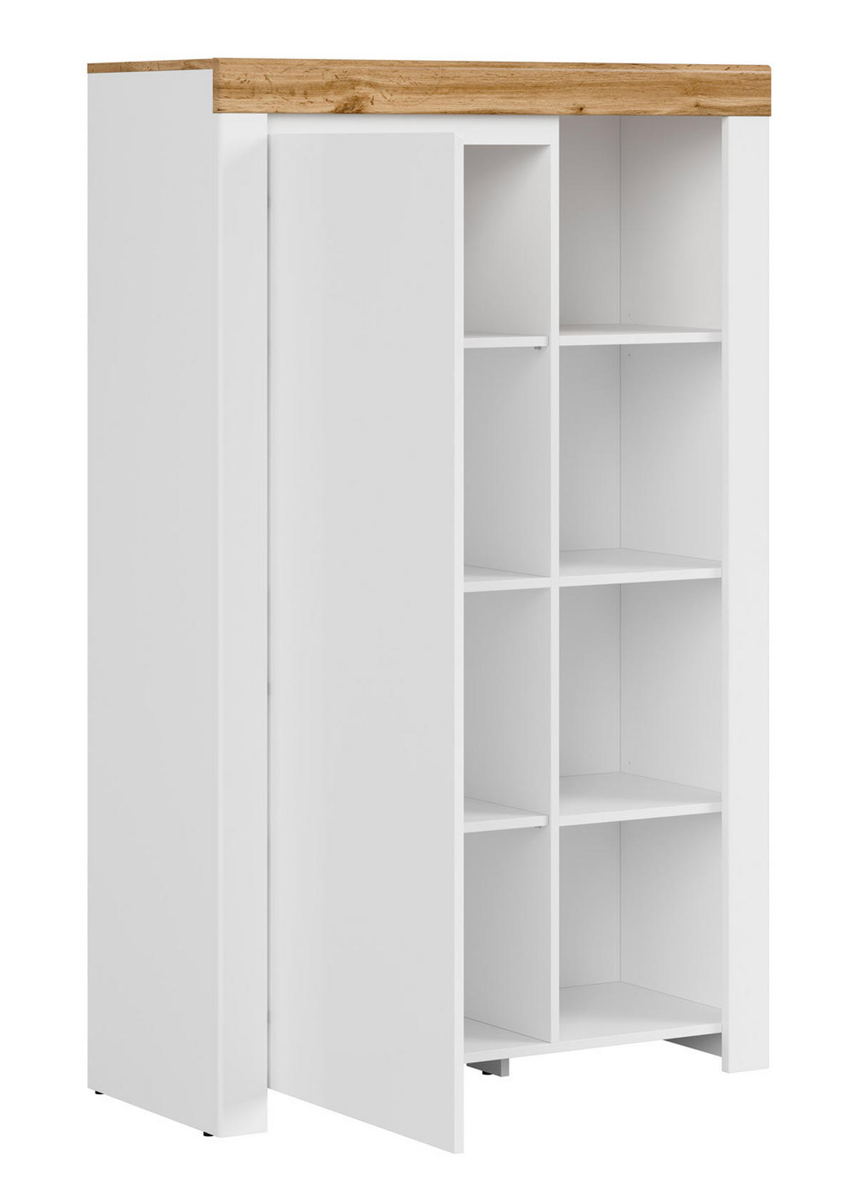 HIGHBOARD Holten weiß Hochglanz / Eiche Wotan 98 / 42 / 156,5cm - Weiß Hochglanz/Eiche Wotan, Holzwerkstoff (98/157/42cm) - Feldmann-Wohnen