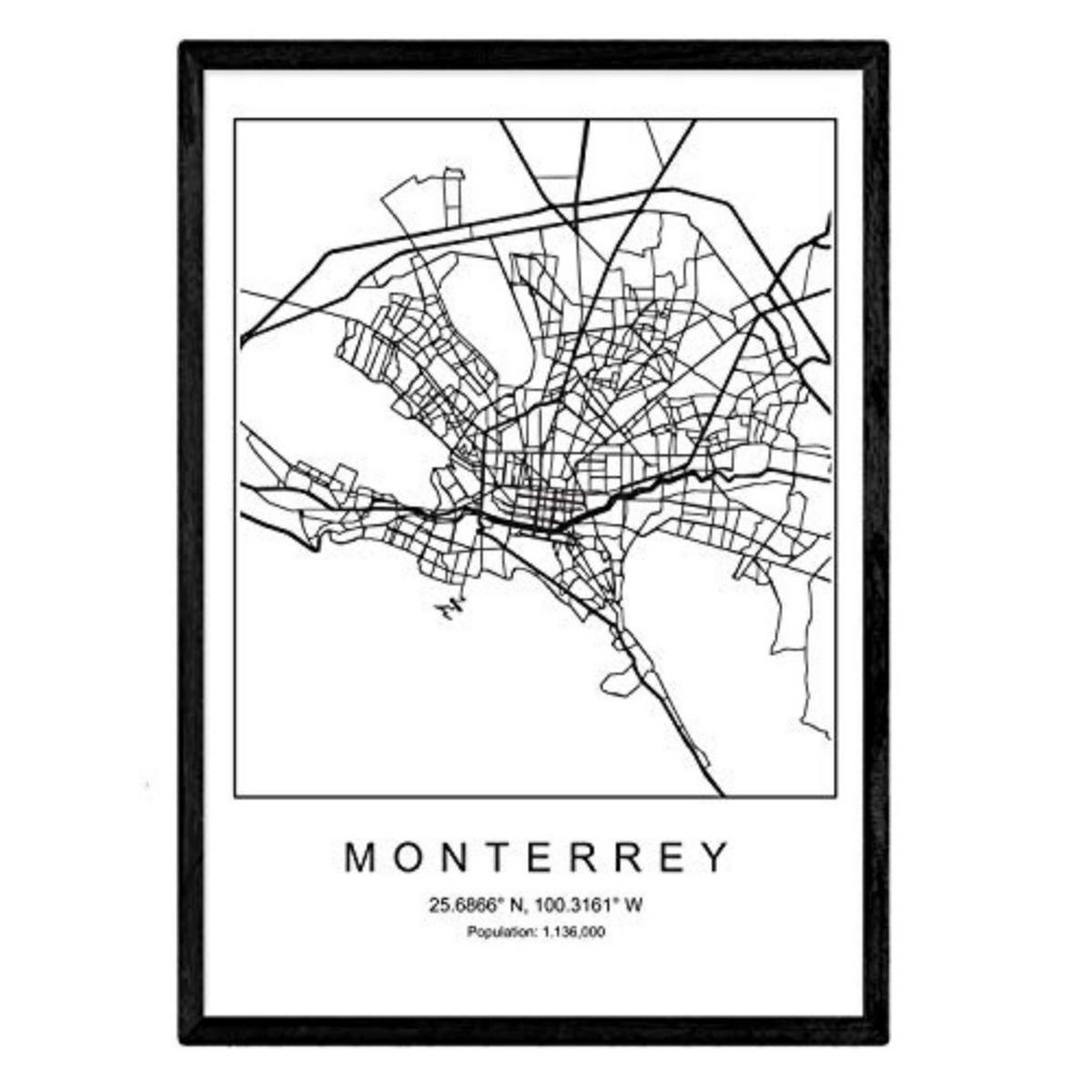 POSTER Monterrey Nordic-Stil A4 Schwarzer Rahmen - Schwarz, Papier (29.7/5/21cm) - Nacnic