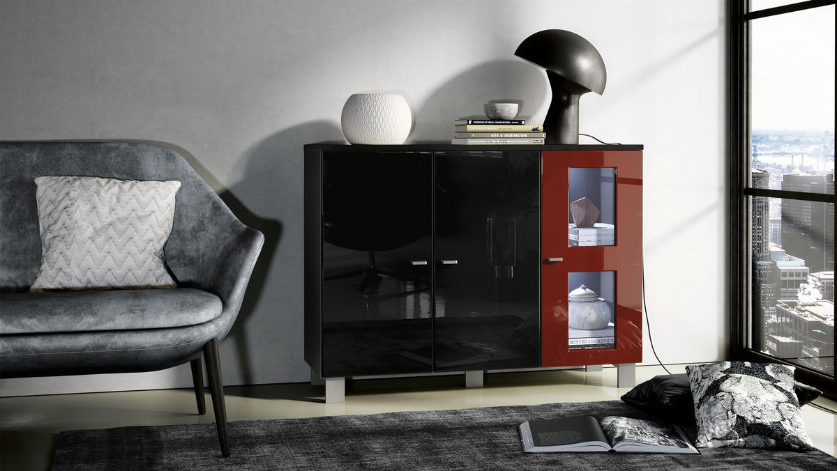 SIDEBOARD Denjo Tür in Bordeaux Hochglanz - Bordeaux, Holzwerkstoff (107/81/35cm) - Vladon