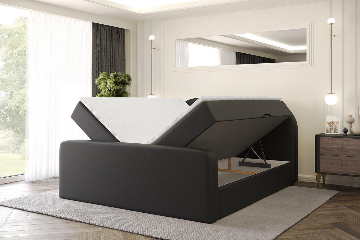 BOXBETT mit Matratze H4 und Lattenrost - NOX-Z - 160x200 - Schwarz Kunstleder - Schwarz, Holzwerkstoff (160/200cm) - ALTDECOR