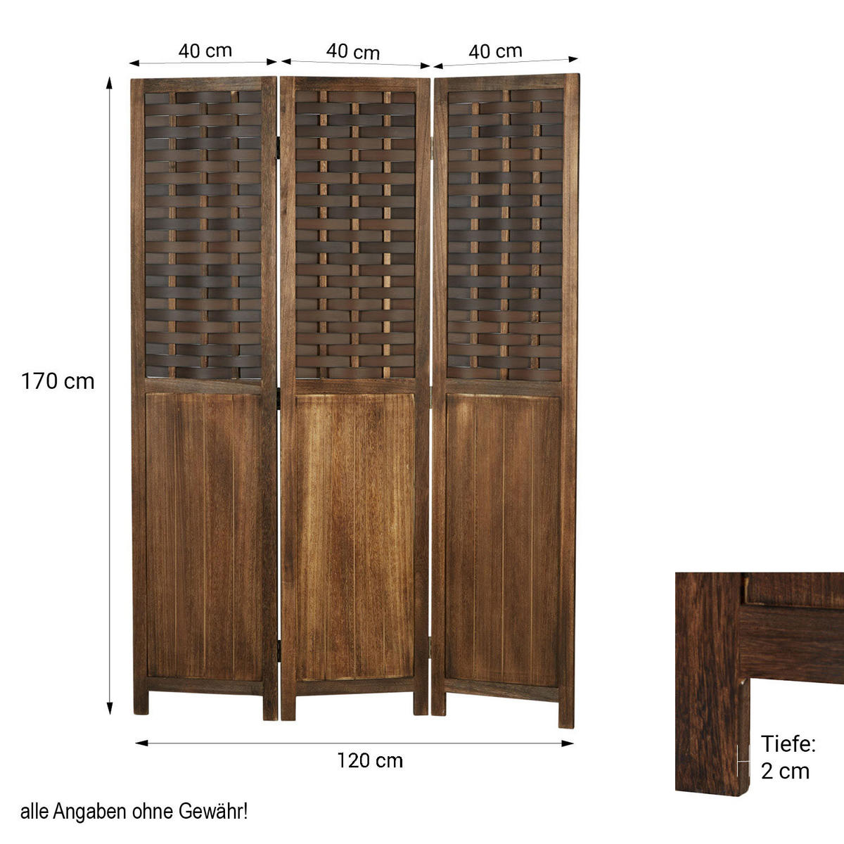 PARAVENT 3-tlg. 120/170 cm Dunkelbraun Rattan geflochten - Dunkelbraun, Holz (120/170/2cm) - Homestyle4u
