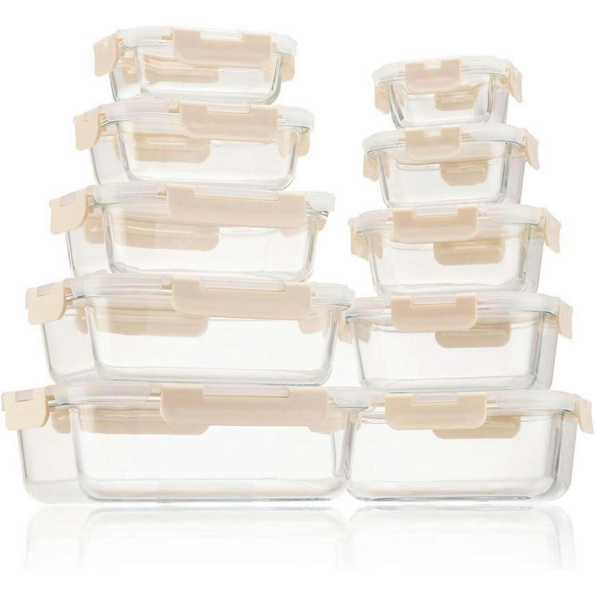 VORRATSBEHÄLTERSET Glas 10-teilig Cremeweiß - Multicolor, Glas (20.8/16.5/44cm)