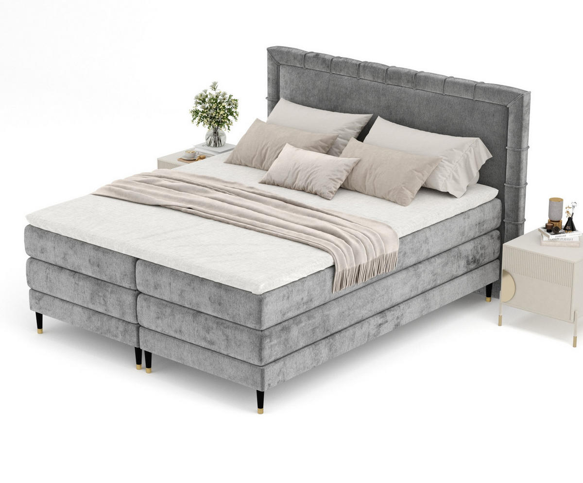 BOXSPRINGBETT Rimini Grau 140/200 cm mit Matratze und Topper - Schwarz/Grau, Holz/Holzwerkstoff (140/200cm) - Maison de Reve