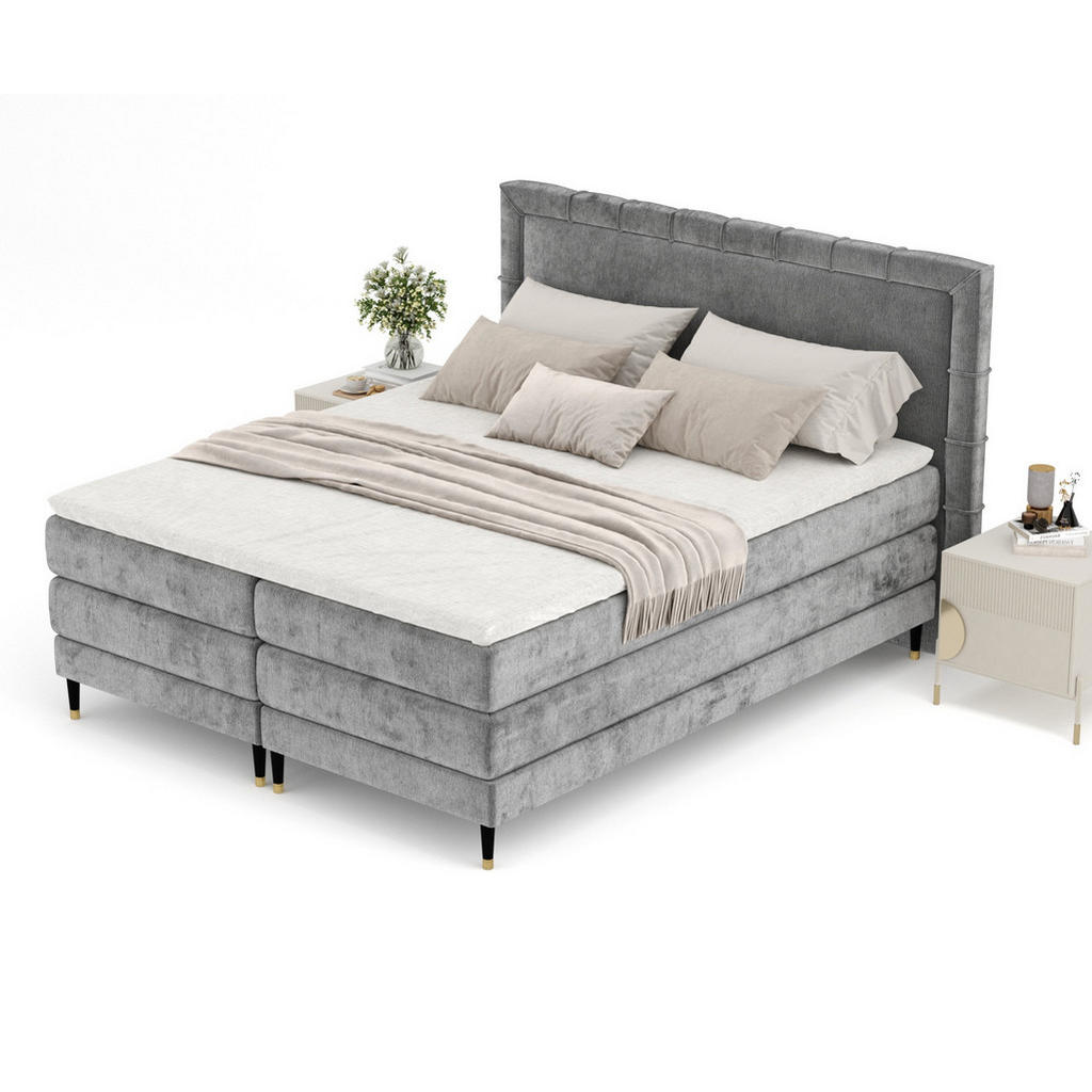 Thumbnail - Maison de Reve Boxspringbett, Grau, Textil, Buche, Kiefer, H3, Höhe ca. 36 cm, 200x200 cm, Oeko-Tex® Standard 100, FSC 1...