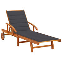 SONNENLIEGE mit Auflage Akazie Massivholz - Anthrazit, Holz (67/85/200cm) - furnicato