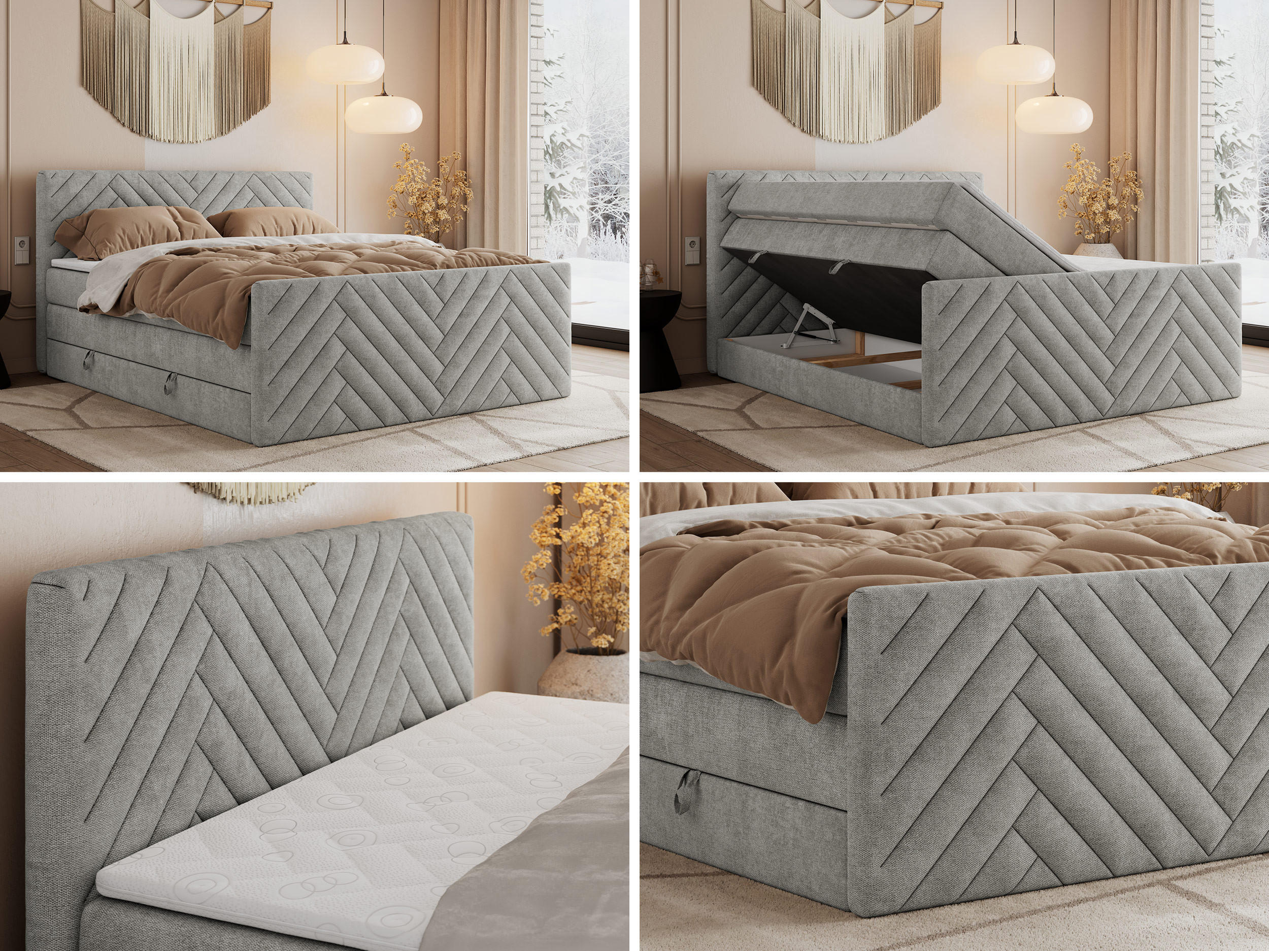 Thumbnail - MKS Boxspringbett, Hellgrau, Textil, H3, 7-Zonen, Rechteckig, 140x200 cm, Oeko-Tex®, Schlafzimmer, Betten, Boxspringbett...