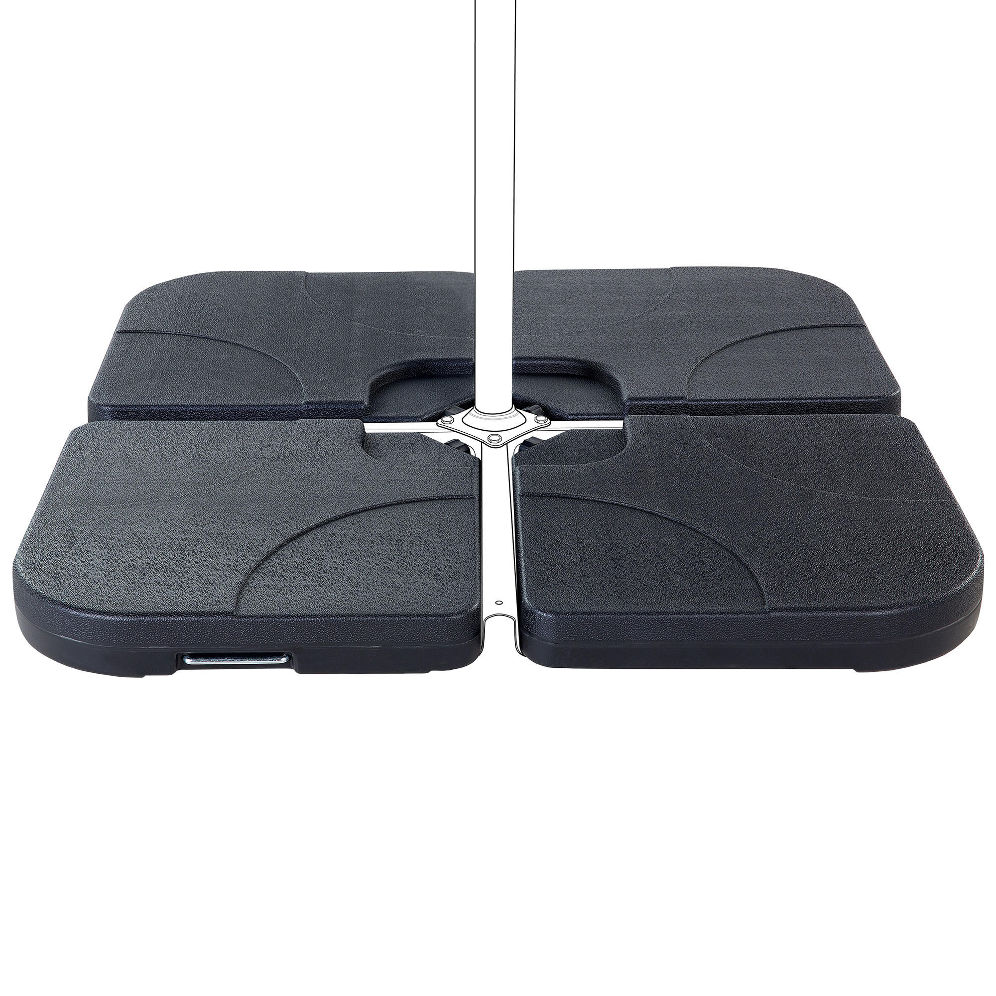BESCHWERUNGSPLATTEN für Sonnenschirmständer anthrazit 4 Stück befüllbar Caria - Schwarz, Kunststoff (52/52cm) - Beliani