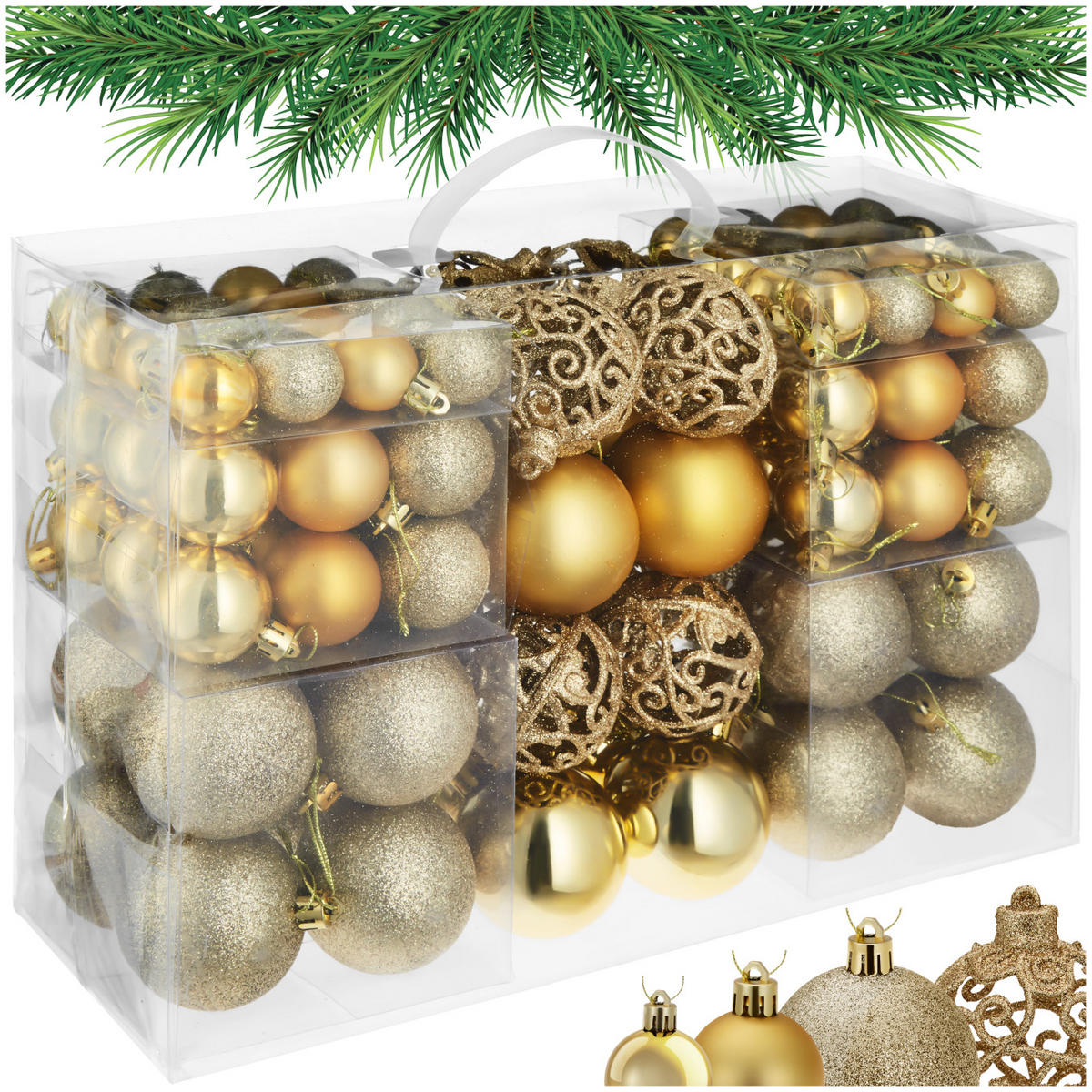 WEIHNACHTSKUGELN ,Durchmesser 3, 4 und 6 cm,gold - Goldfarben, Textil (6/6/6cm) - tectake