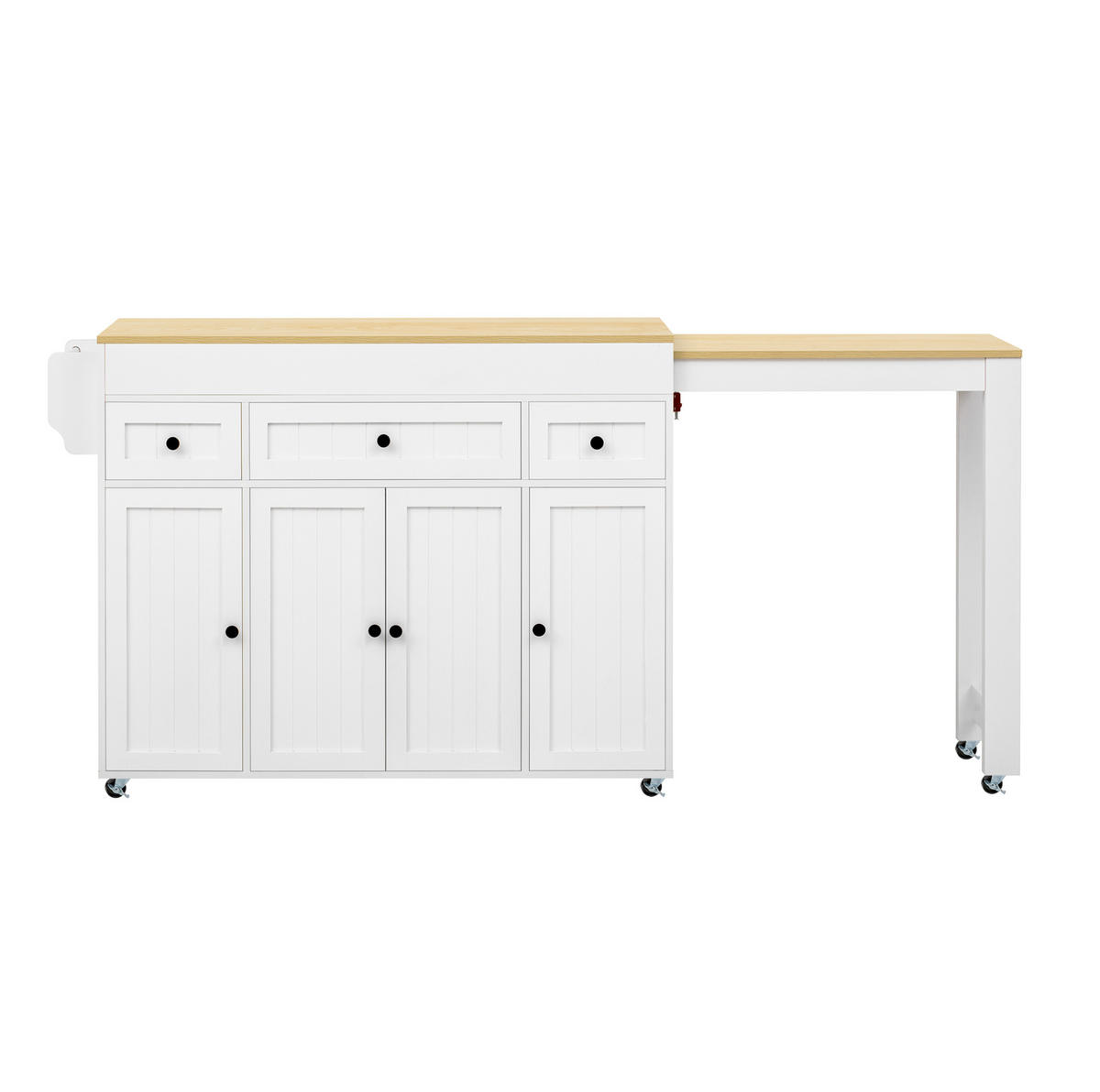 KUECHENINSEL auf Rollen mit ausziehbarer Arbeitsplatte 137-190,6 cm Weiß/Natur - Weiß, Holz (45.2/92/137cm) - Beauniv