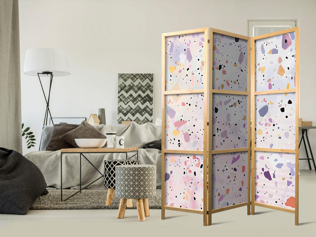 PARAVENT Japanischer 3-tlg 135x172 cm Farbiger Terrazzo - Multicolor, Holz/Textil (135/172/3cm) - Muralo