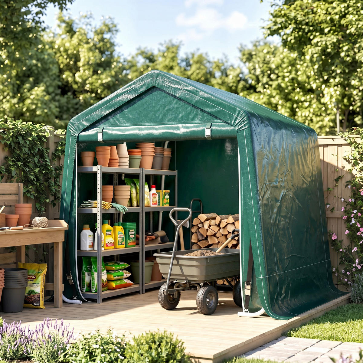 CARPORT Grun 1 Stück - Grün, Kunststoff/Metall (200/202/240cm) - GiPP