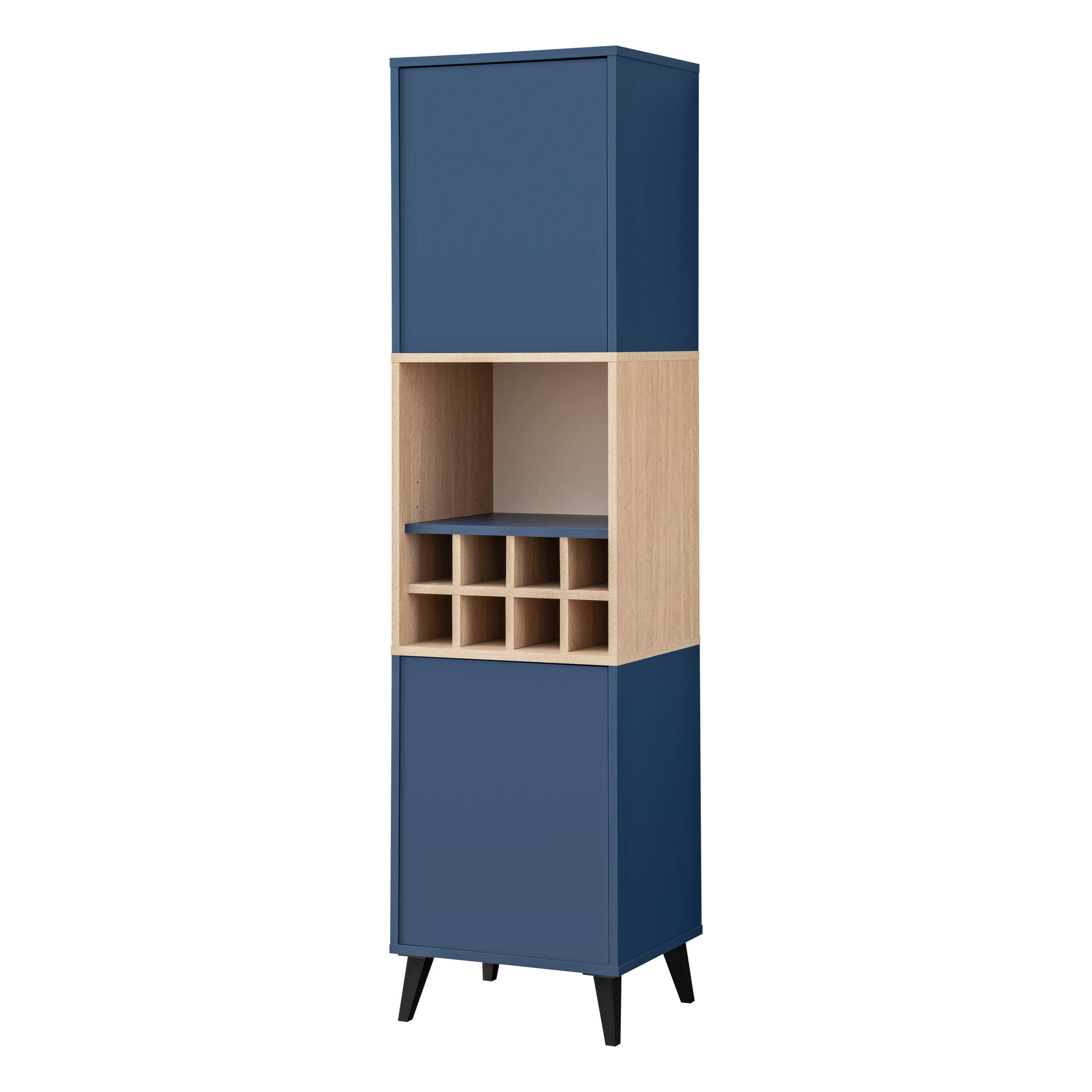 HIGHBOARD MIT WEINSCHRANK FONDI, Blau, Skandinavische Tanne - Blau/Hellbraun, Holzwerkstoff/Metall (45.8/172.6/35cm) - Komodee