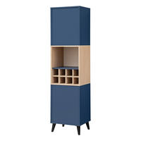 HIGHBOARD MIT WEINSCHRANK FONDI, Blau, Skandinavische Tanne - Blau/Hellbraun, Holzwerkstoff/Metall (45.8/172.6/35cm) - Komodee