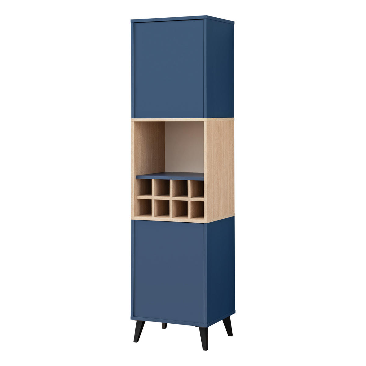 HIGHBOARD MIT WEINSCHRANK FONDI, Blau, Skandinavische Tanne - Blau/Hellbraun, Holzwerkstoff/Metall (45.8/172.6/35cm) - Komodee