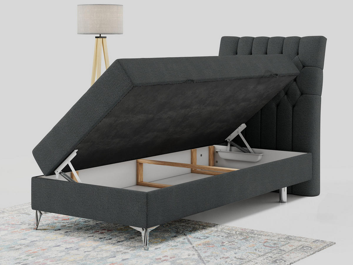 BOXBETT MILEN 90/200 Dunkelgrau Struktur - H4 - Rechts Seite - Dunkelgrau, Holz/Textil (90/200cm) - MKS