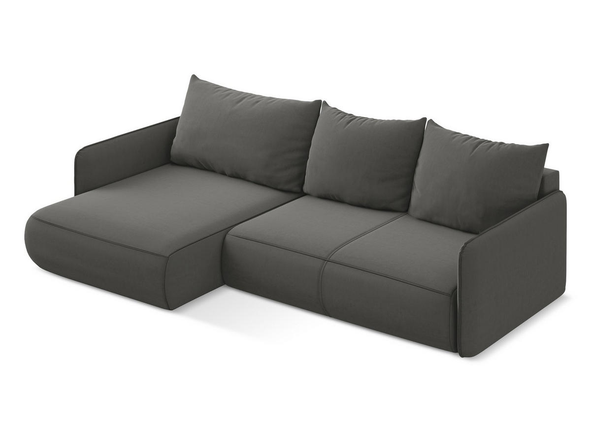 ECKSOFA mit Schlaffunktion Samt Stoff Grau - Dunkelgrau/Schwarz, Kunststoff/Textil (148/240cm) - Makamii
