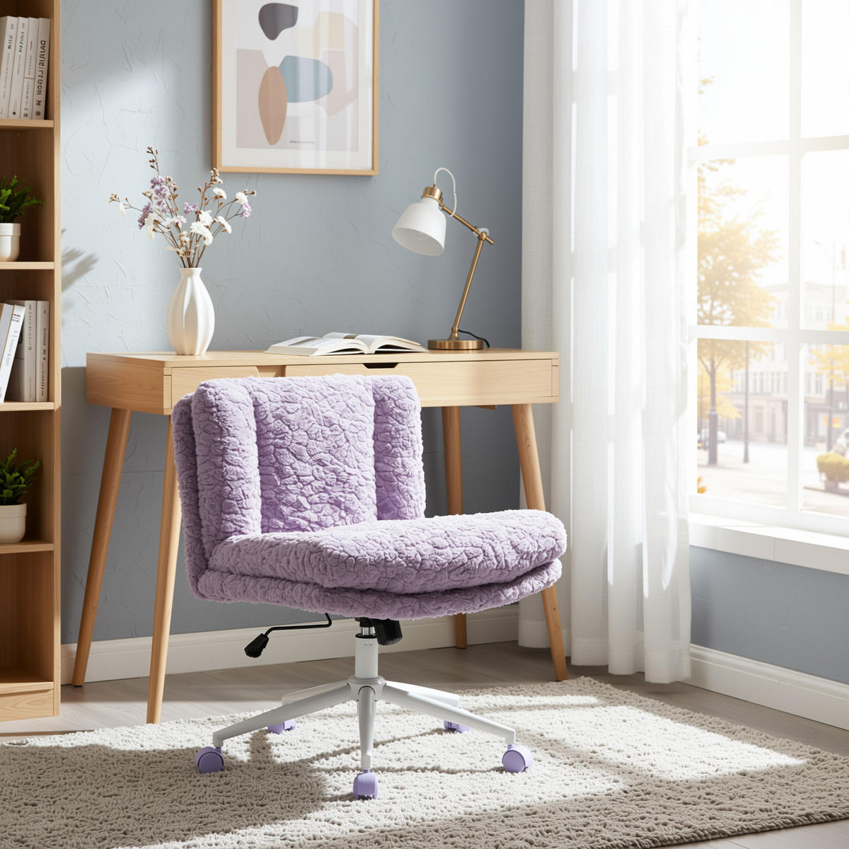 DREHSTUHL 63 cm Violett Kunstfell – Höhenverstellbarer Polsterstuhl mit 360° Drehfunktion Modern - Violett/Lila, Textil (63/86/67cm) - Urban Meuble