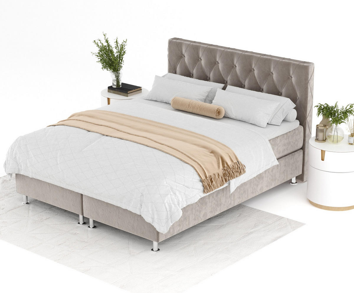 BOXSPRINGBETT Otus Taupe 140/200 cm mit Latex-Topper - Taupe/Silberfarben, Holz/Holzwerkstoff (140/200cm) - Maison de Reve