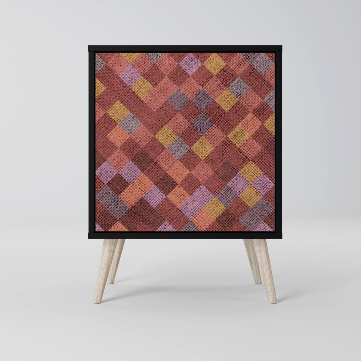 SIDEBOARD PAINTED SQUARES, Schwarz, 57,5x42x70,5 cm, Schwarze Metall-Sternfüße - Multicolor/Schwarz, Holzwerkstoff/Metall (57.5/70.5/42cm) - SpaceRebels