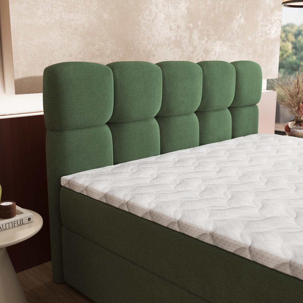 BOXBETT MERU 140x200 cm mit Matratze und Topper - Grün - Grün, Holz (140/200cm) - MASSENO