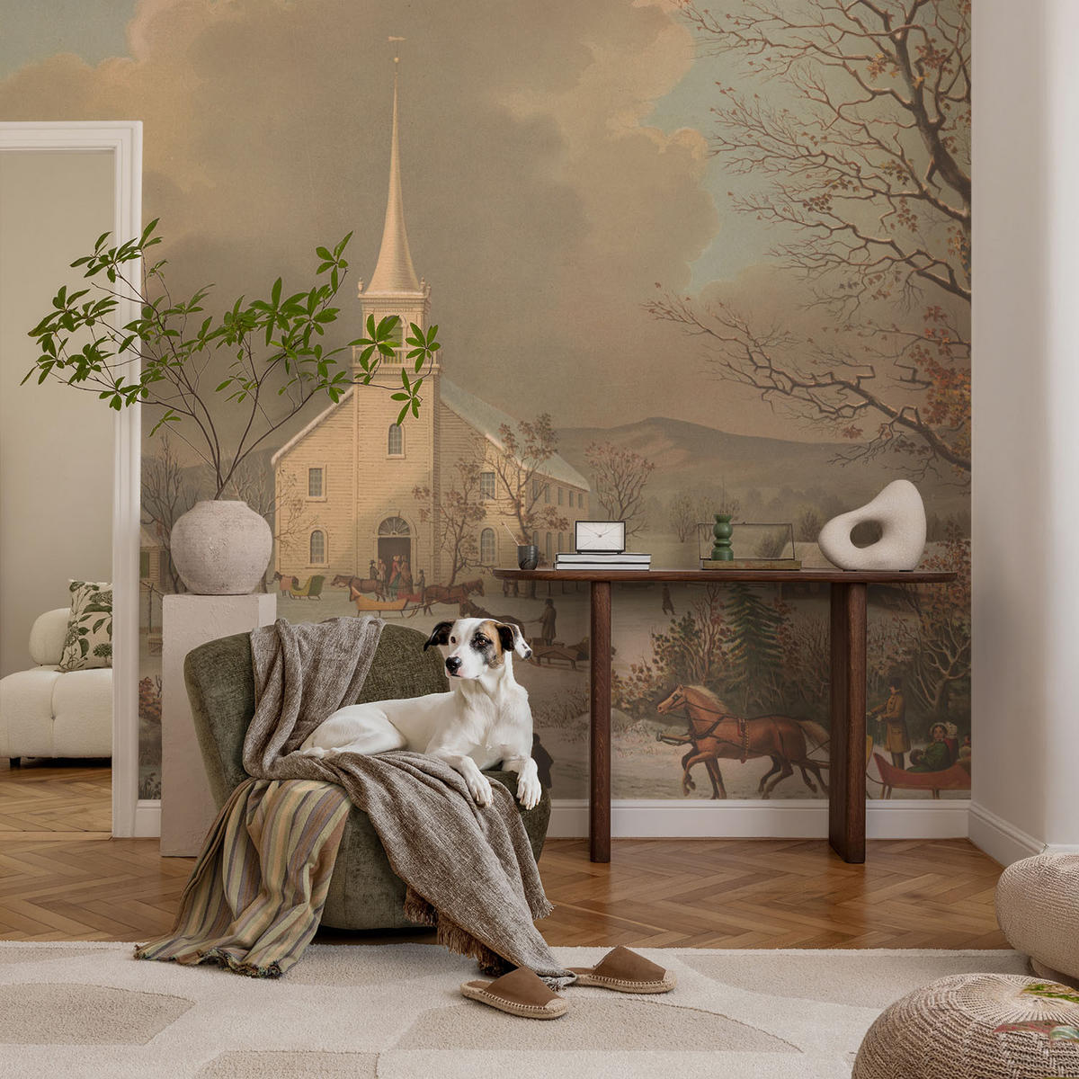 FOTOTAPETE 104x70 cm - Winterlandschaft - Braun, Textil (104/70cm) - Wallfluent