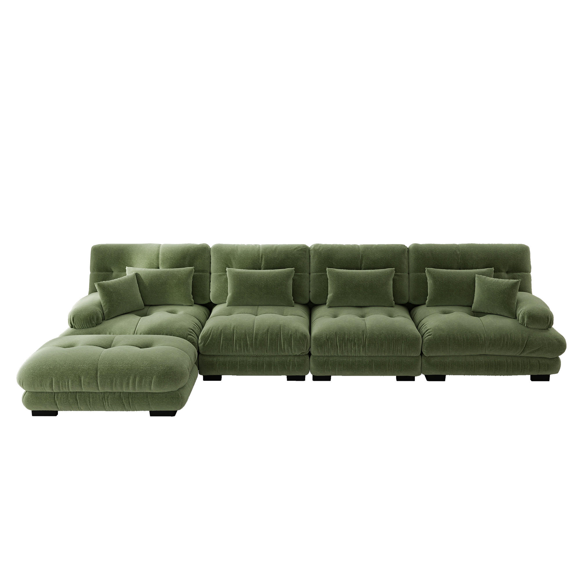 4-SITZER ECKSOFA Chenille Grün mit Ottomane - Grün, Textil (406/145cm) - WISHDOR