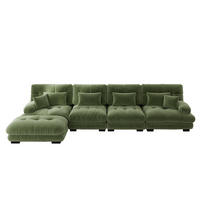 4-SITZER ECKSOFA Chenille Grün mit Ottomane - Grün, Textil (406/145cm) - WISHDOR