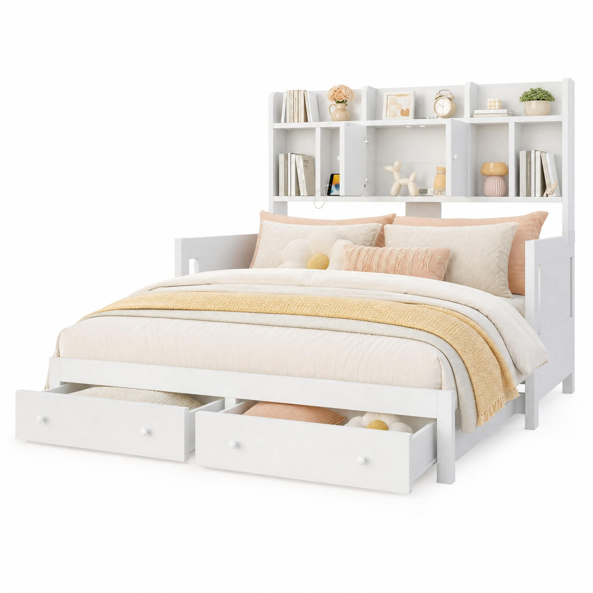 BETT 90/180×190 cm in Weiß mit Stauraum und LED-Beleuchtung - Weiß, Holz (180/190cm) - Flora Grace