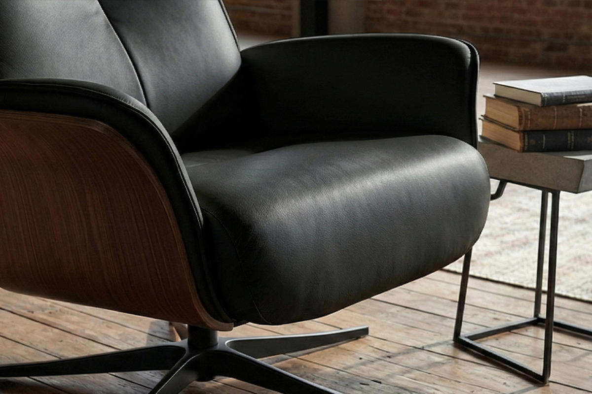 RELAXSESSEL FERREIRA Schwarz Leder Relaxfunktion - Schwarz, Leder/Metall (78/106/84cm) - KAWOLA