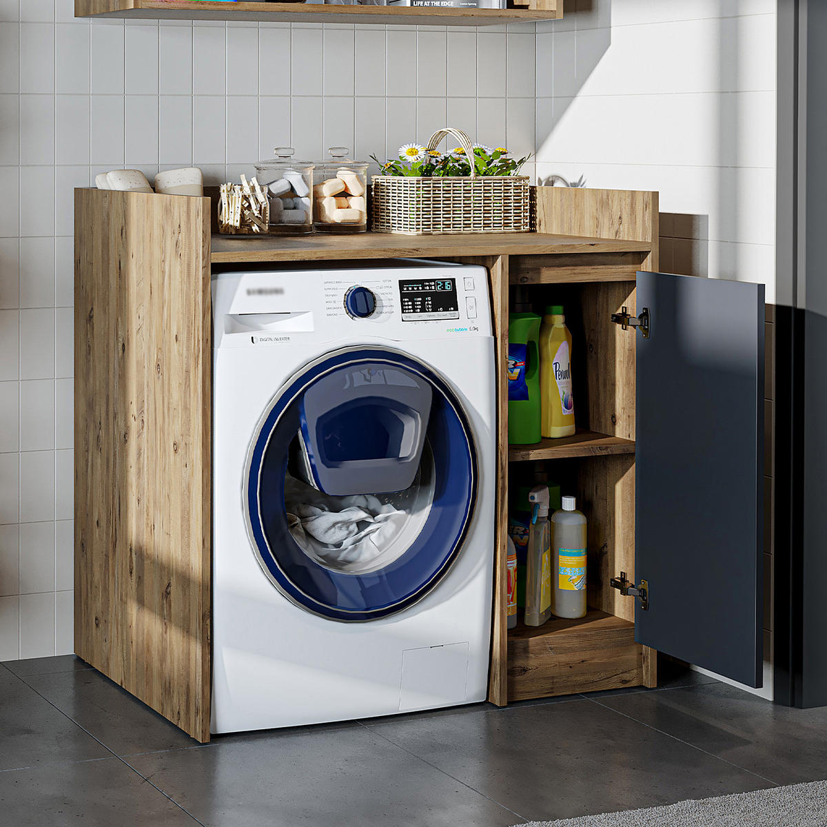 WASCHMASCHINENSCHRANK DERIN-II 100cm Breit, 99cm Hoch - Anthrazit, Holzwerkstoff (100/99/60cm)