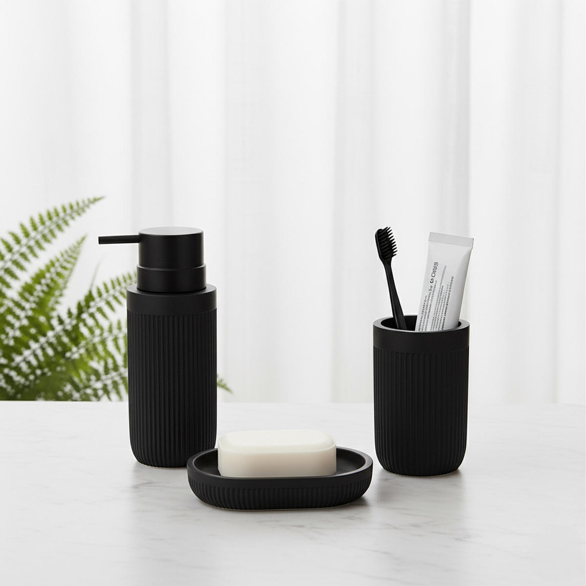 3-TLG.BAD-ACCESSOIRES - Schwarz, Kunststoff (6.5/17.5/6.5cm) - Relaxdays