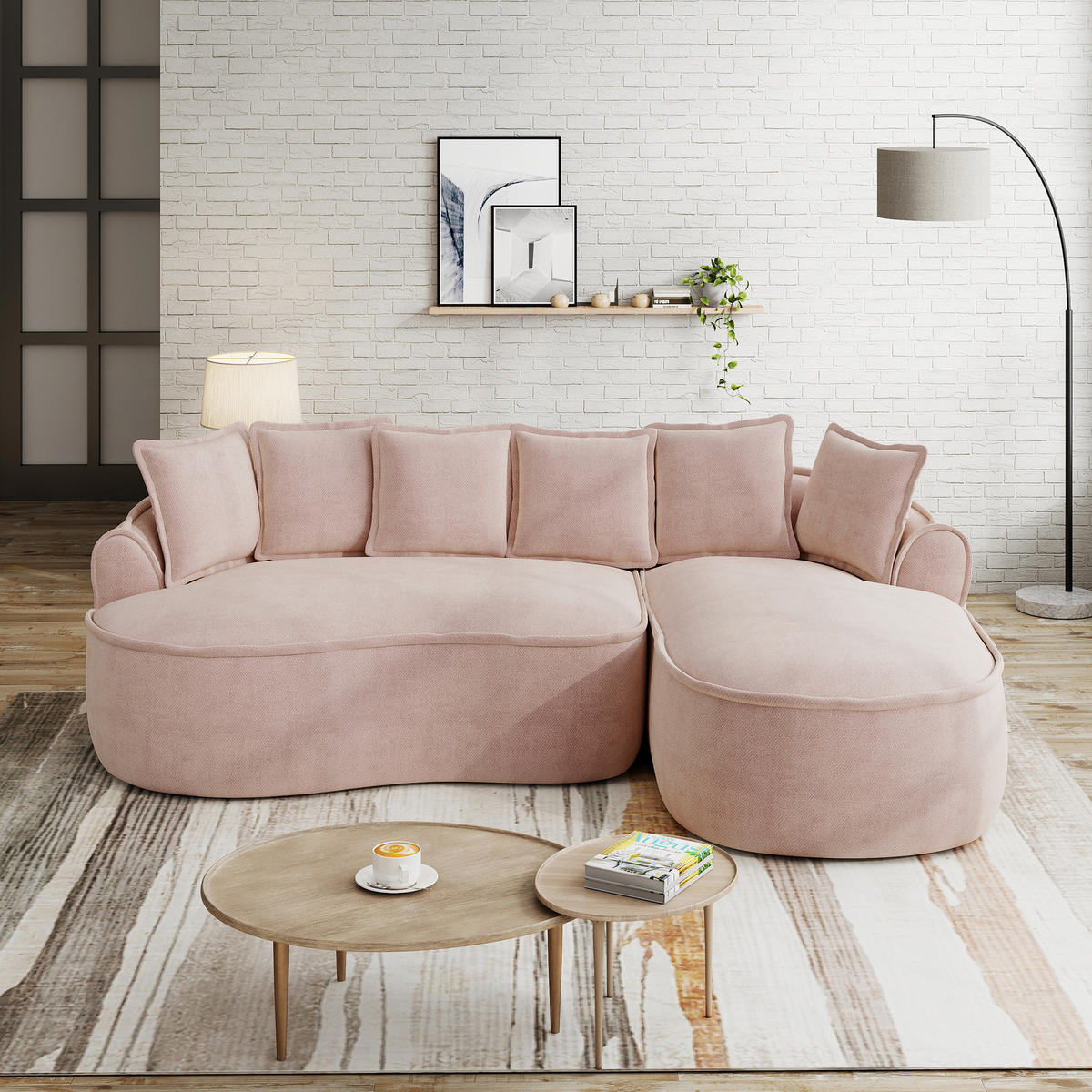 3-SITZER Sofa 252×164×67 cm aus Chenille-Stoff rahmenlos montagefrei, rosa - Rosa, Textil (164/67/252cm)