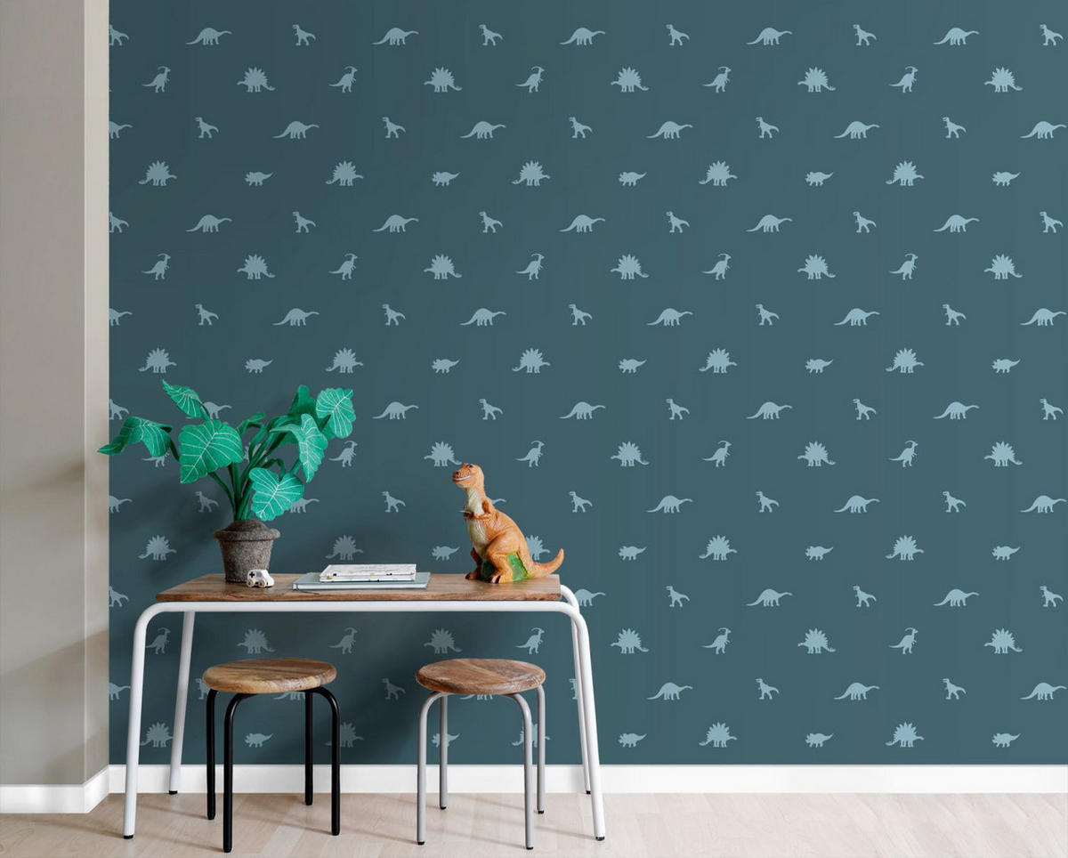 TAPETE Dinosaurier 50 x 900 cm - Blau, Papier (50/0.1cm) - ESTAhome