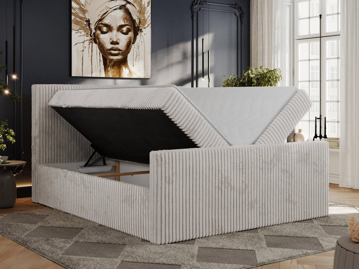 BOXBETT TILIANO DUO 160/200 - Hellgrau Cord - H4 - Hellgrau, Textil (160/200cm) - MKS