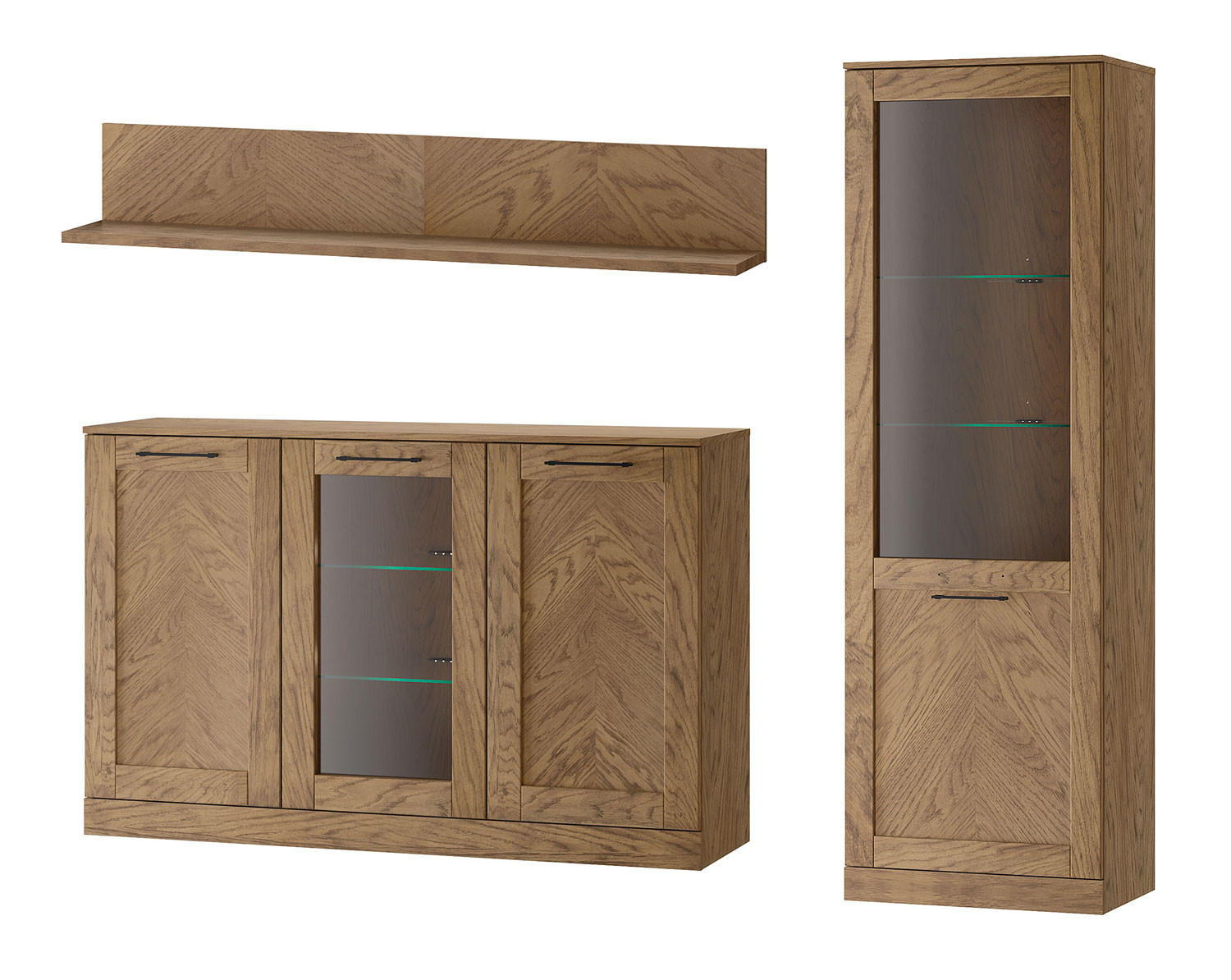 WOHNZIMMER-SET Cozy Eiche Rustikal 3-teilig - Eichefarben/Braun, Holz/Metall (205/198/42cm) - Feldmann-Wohnen