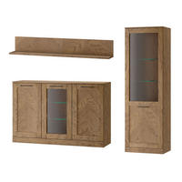 WOHNZIMMER-SET Cozy Eiche Rustikal 3-teilig - Eichefarben/Braun, Holz/Metall (205/198/42cm) - Feldmann-Wohnen