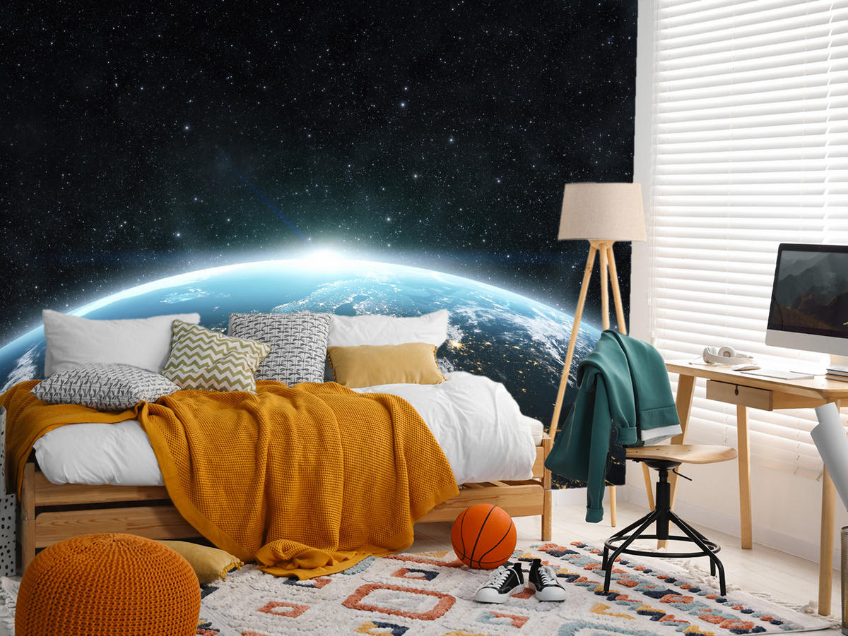 FOTOTAPETE für Wohnzimmer Erde Aus Dem Kosmos Planet 300x210 - Blau/Gelb, Papier (300/210cm) - Muralo